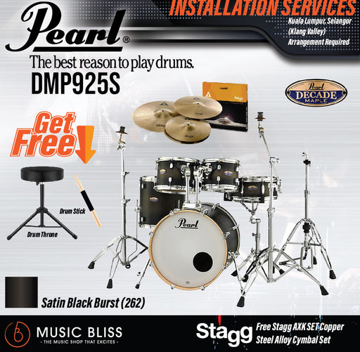 Pearl Decade Maple 5-Piece Drum Set with Hardware, Drumstick and Throne - 22" Kick - Satin Black Burst - Music Bliss Malaysia