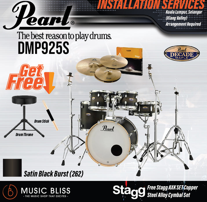 Pearl Decade Maple 5-Piece Drum Set with Hardware, Drumstick and Throne - 22" Kick - Satin Black Burst - Music Bliss Malaysia