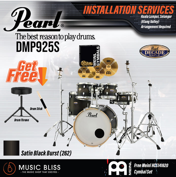 Pearl Decade Maple 5-Piece Drum Set with Hardware, Drumstick and Throne - 22" Kick - Satin Black Burst - Music Bliss Malaysia
