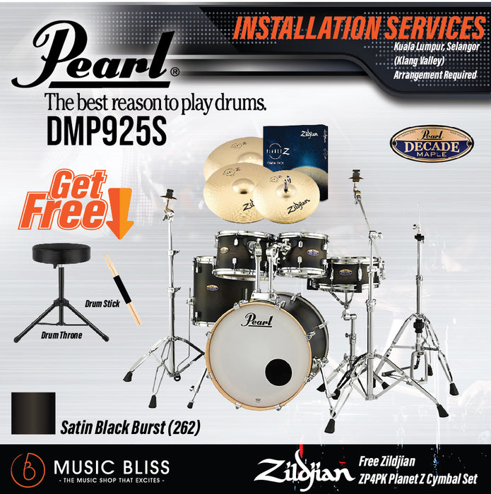 Pearl Decade Maple 5-Piece Drum Set with Hardware, Drumstick and Throne - 22" Kick - Satin Black Burst - Music Bliss Malaysia