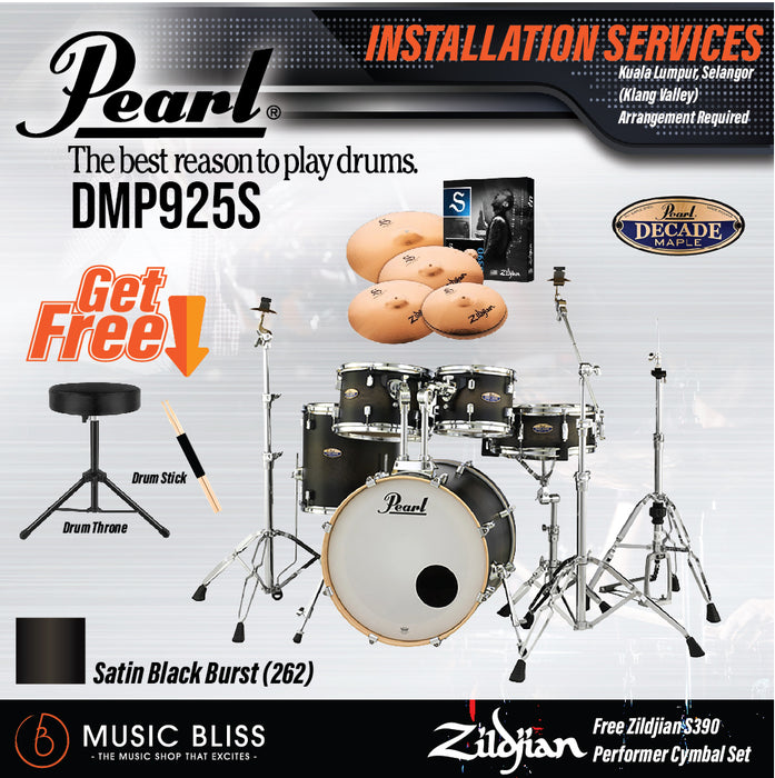 Pearl Decade Maple 5-Piece Drum Set with Hardware, Drumstick and Throne - 22" Kick - Satin Black Burst - Music Bliss Malaysia