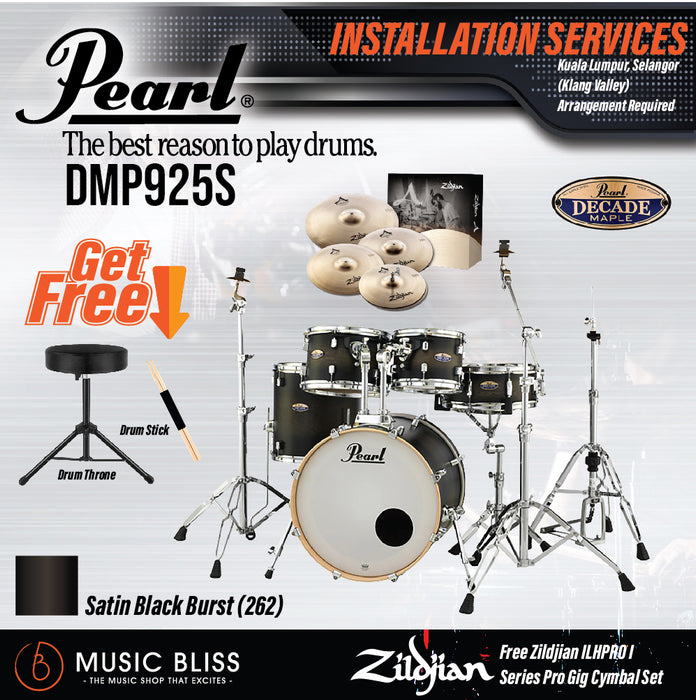Pearl Decade Maple 5-Piece Drum Set with Hardware, Drumstick and Throne - 22" Kick - Satin Black Burst - Music Bliss Malaysia