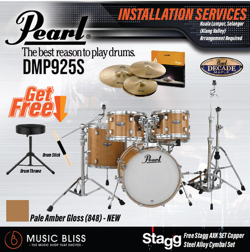 Pearl Decade Maple 5-Piece Drum Set with Hardware, Drumstick and Throne - 22" Kick - Pale Amber Gloss - Music Bliss Malaysia