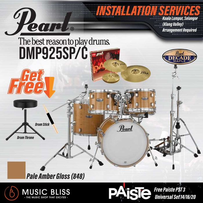 Pearl Decade Maple 5-Piece Drum Set with Hardware, Drumstick and Throne - 22" Kick - Pale Amber Gloss - Music Bliss Malaysia