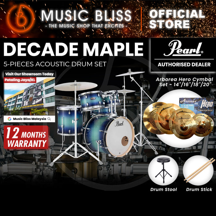 Pearl Decade Maple 5-Piece Drum Set with Hardware, Drumstick and Throne - 22 Inch Bass Drum- Faded Glory