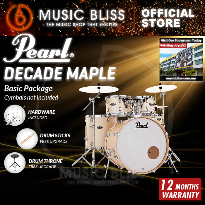 Pearl Decade Maple 5-Piece Drum Set with Hardware, Drumstick and Throne - 22 Inch Bass Drum - Satin Gold Meringue