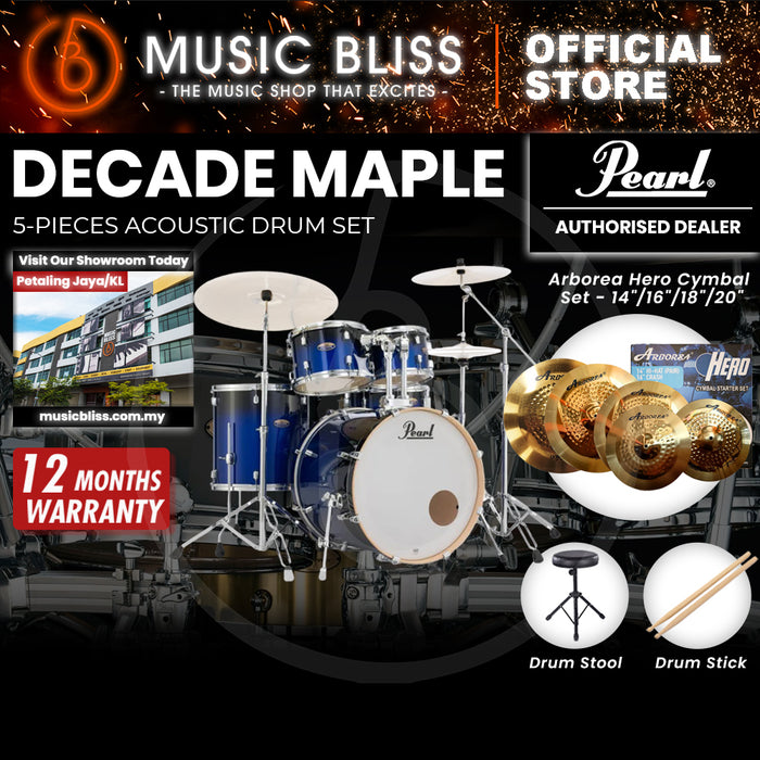 Pearl Decade Maple 5-Piece Drum Set with Hardware, Drumstick and Throne - 22 Inch Bass Drum - Kobalt Blue Fade