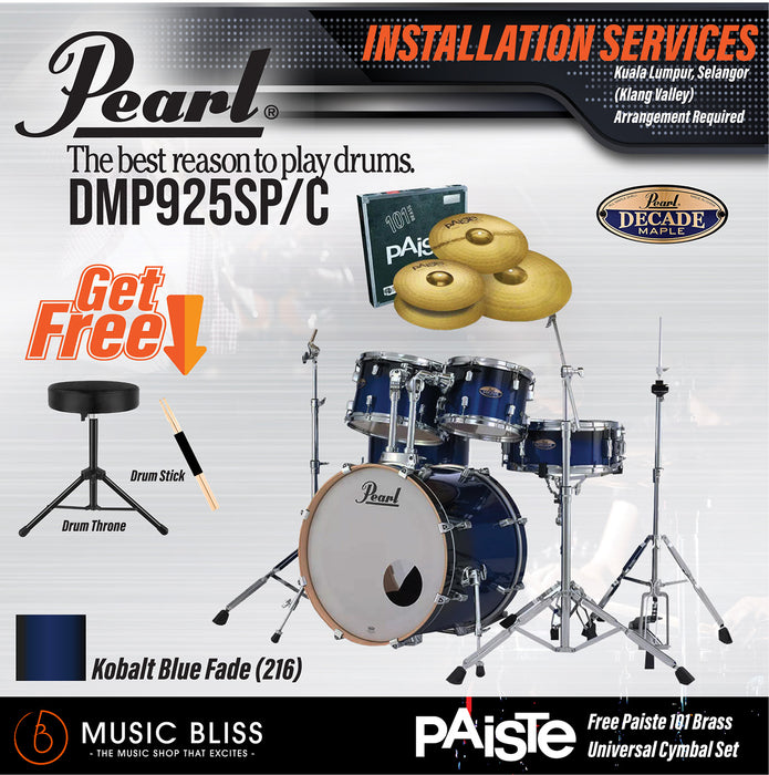 Pearl Decade Maple 5-Piece Drum Set with Hardware, Drumstick and Throne - 22" Kick - Kobalt Blue Fade - Music Bliss Malaysia