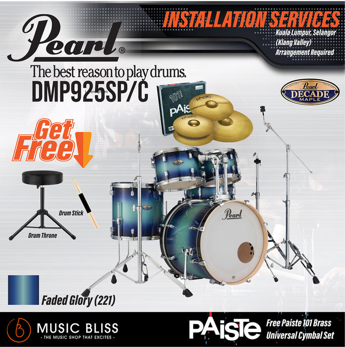 Pearl Decade Maple 5-Piece Drum Set with Hardware, Drumstick and Throne - 22" Kick - Faded Glory - Music Bliss Malaysia