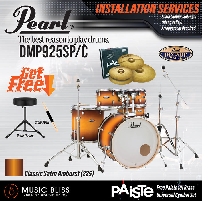 Pearl Decade Maple 5-Piece Drum Set with Hardware, Drumstick and Throne - 22" Kick - Classic Satin Amburst - Music Bliss Malaysia