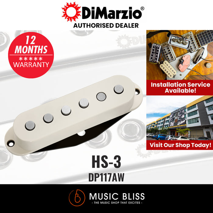 DiMarzio DP117AW HS-3 Single-coil Pickup - Aged White - Music Bliss Malaysia
