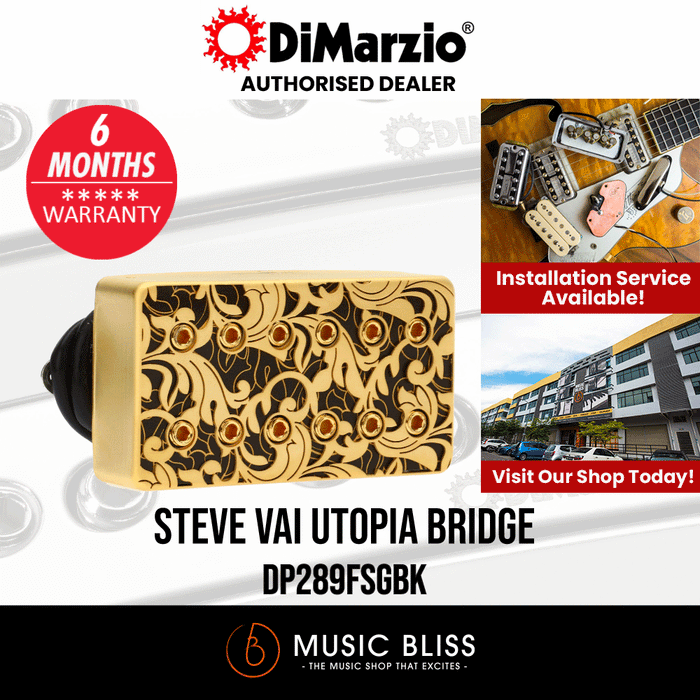 DiMarzio Steve Vai UtoPIA Bridge Signature Humbucker Pickup - F-spaced - Satin Gold/Black - Music Bliss Malaysia