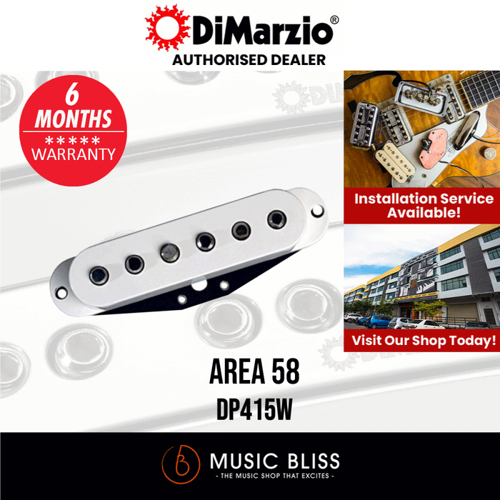 DiMarzio DP415W Area 58 Middle/Neck Single Coil Sized Humbucker Pickup - White - Music Bliss Malaysia