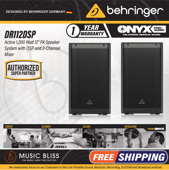 Behringer DR112DSP 1200W 12" Powered Speaker with Bluetooth - Pair - Music Bliss Malaysia