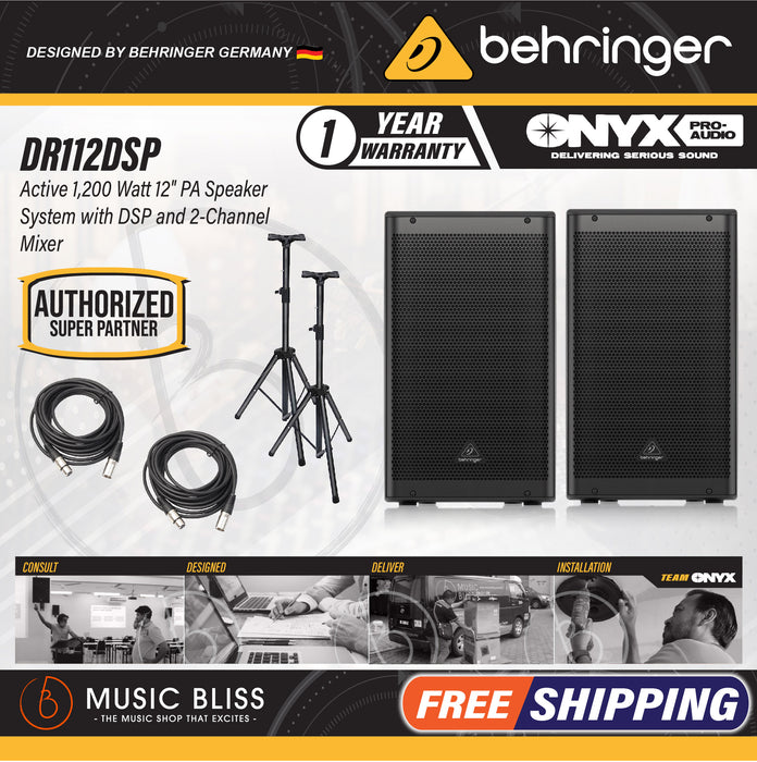 Behringer DR112DSP 1200W 12" Powered Speaker with Bluetooth - Pair - Music Bliss Malaysia