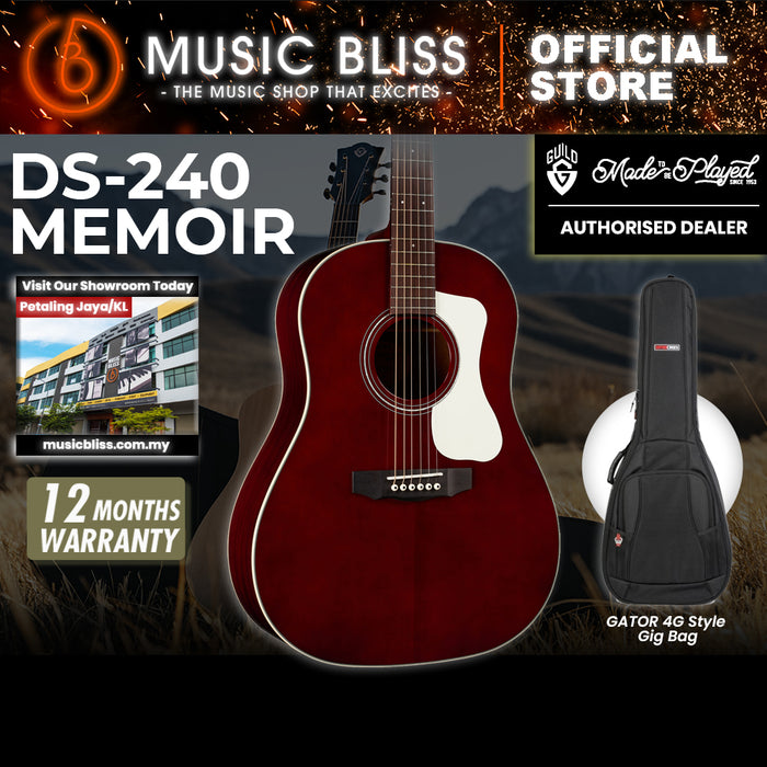Guild DS-240 Memoir Acoustic Guitar - Wine Red, Solid Spruce Top, Solid Mahogany Back & Sides