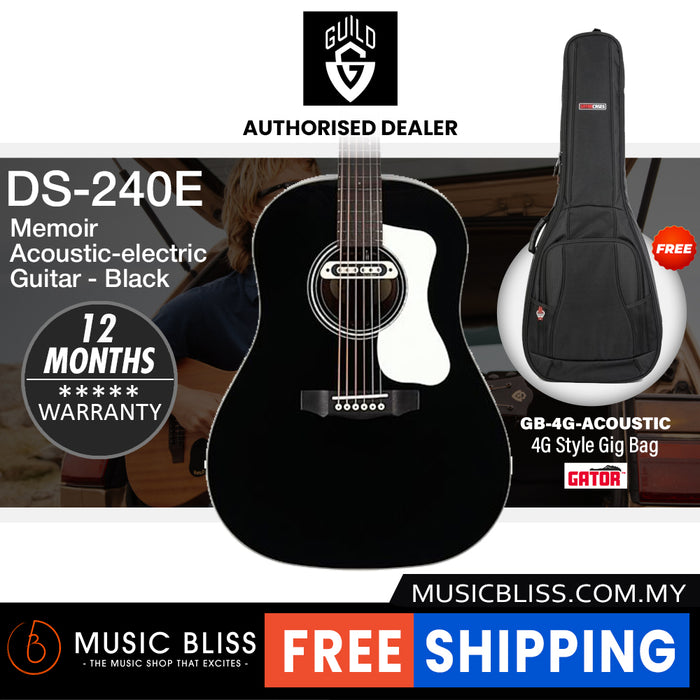 Guild DS-240e Memoir Acoustic-electric Guitar - Black, Solid Spruce Top, Mahogany Back & Sidesr - Black