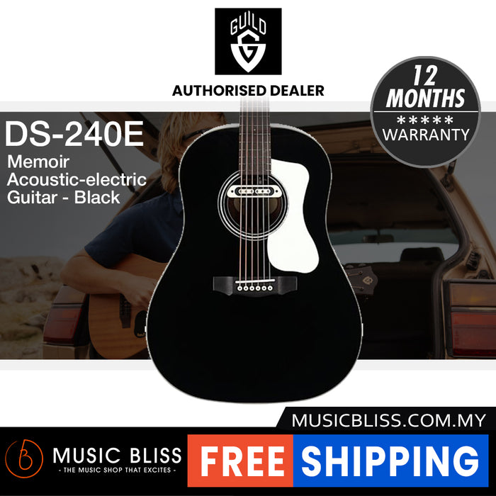 Guild DS-240e Memoir Acoustic-electric Guitar - Black, Solid Spruce Top, Mahogany Back & Sidesr - Black