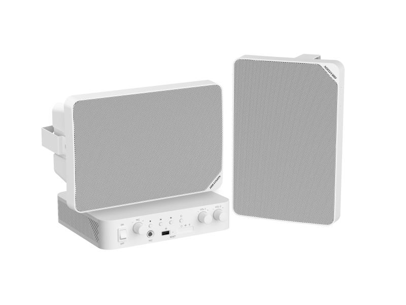 HIKvision Audio Budget Hybrid Ceiling Speaker PA Package - 80W IP Amplifier with 2×20W Cabinet Speakers
