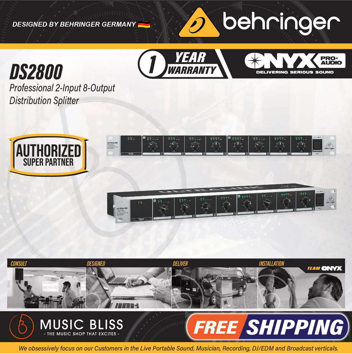 Behringer DS2800 2-Input 8-Output Distribution Splitter | Music