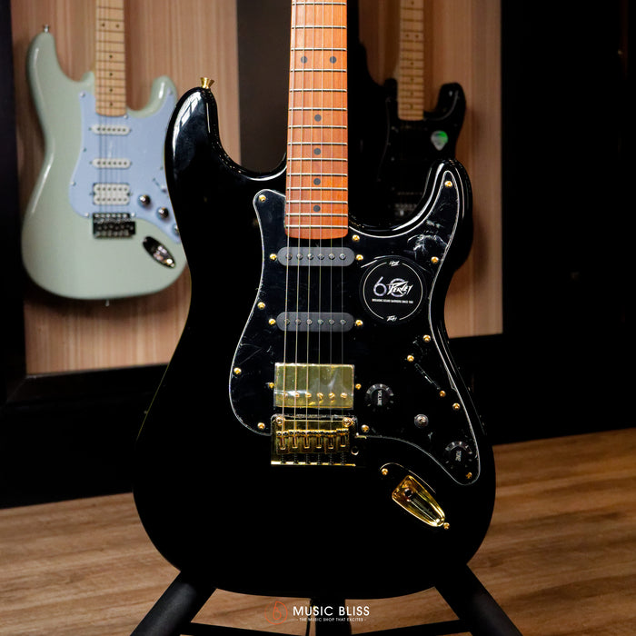 Peavey Raptor Lightning Bolt 60th Anniversary HSS Stratocaster Electric Guitar (Gold Hardware) - Black