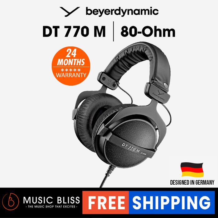 Beyerdynamic DT 770 M 80 Ohm Over-Ear-Monitor Headphones In Black, Closed Design, Wired, Volume Control for Drummers and Sound Engineers FOH - Music Bliss Malaysia