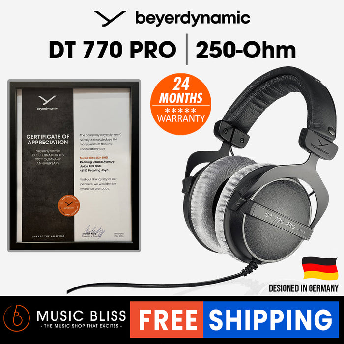 Beyerdynamic DT 770 PRO 250 Ohm Over Ear Studio Headphones in Black. Closed Construction Wired for Studio use Ideal for Mixing in The Studio DT 770 PRO DT770PRO DT770 Music Bliss Malaysia