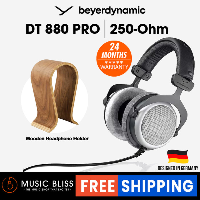 Beyerdynamic DT 880 PRO 250 Ohm Over-Ear Studio Headphone for mixing and mastering with Wooden Headphone Holder - Music Bliss Malaysia