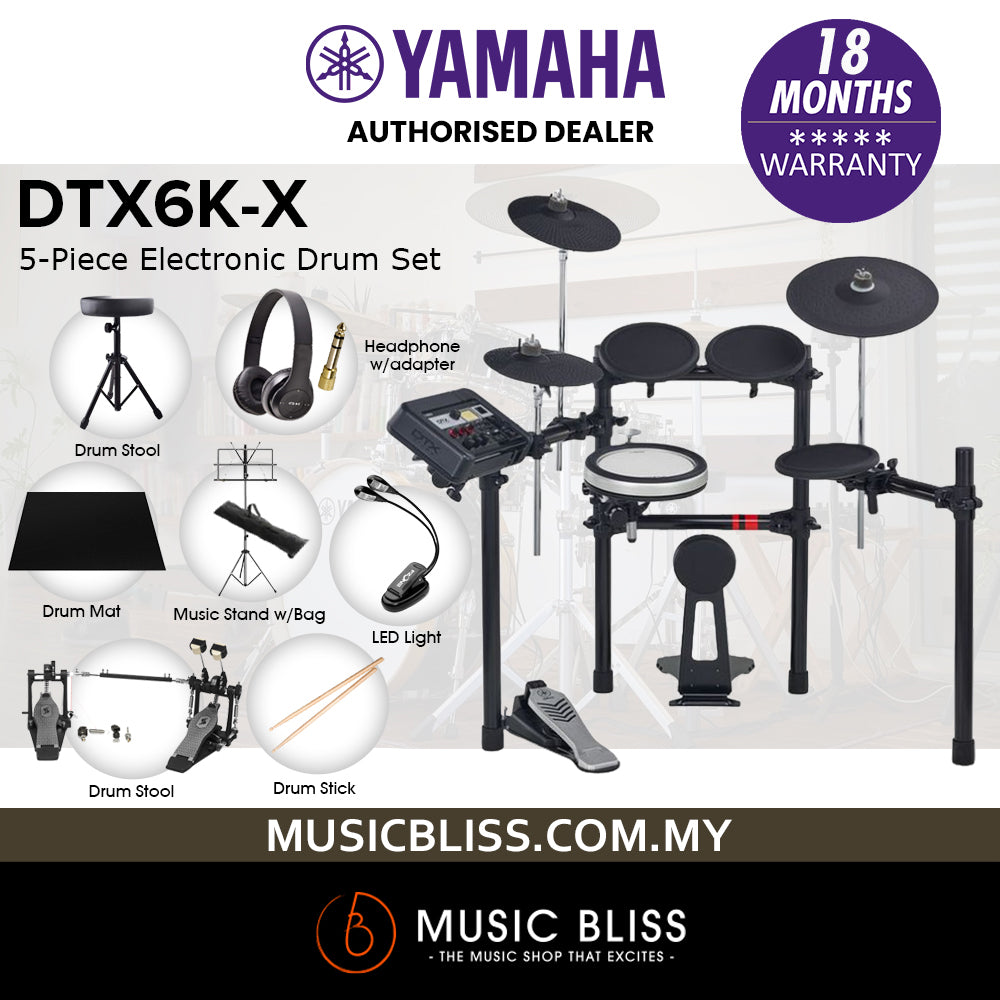 Yamaha DTX6KX Electronic Drum Set with STAGG PPD52 Double Pedal and Stool Music Bliss Malaysia