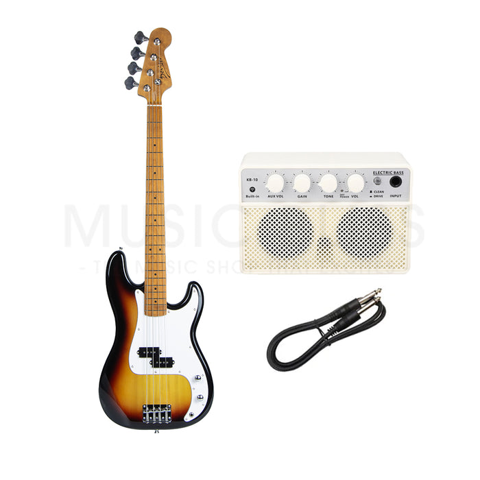 Deviser L-B1-4-3TS Budget Beginner Electric P-Bass Guitar – 4-String Sunburst for Rock Kapak