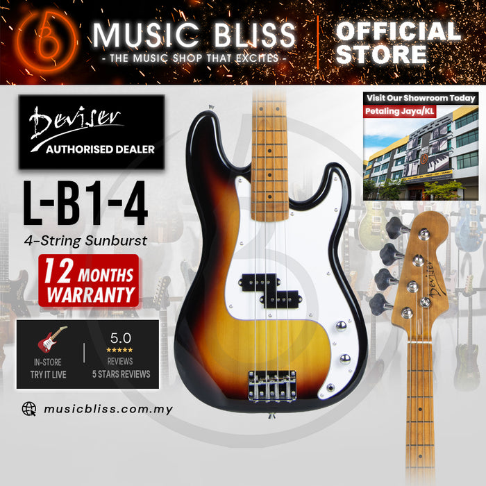 Deviser L-B1-4-3TS Budget Beginner Electric P-Bass Guitar – 4-String Sunburst for Rock Kapak