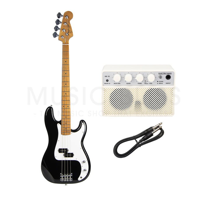 Deviser L-B1-4-BK Budget Beginner Electric P-Bass Guitar – 4-String Black for Rock Kapak