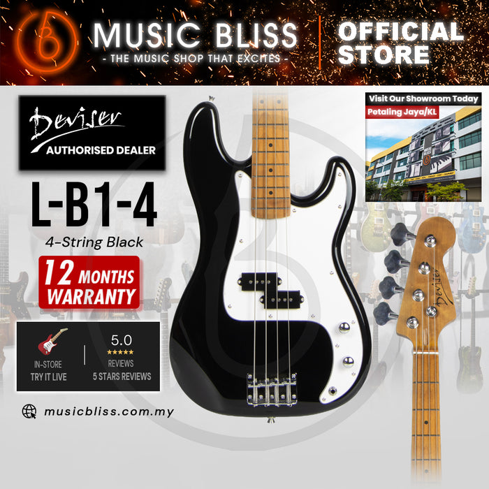Deviser L-B1-4-BK Budget Beginner Electric P-Bass Guitar – 4-String Black for Rock Kapak