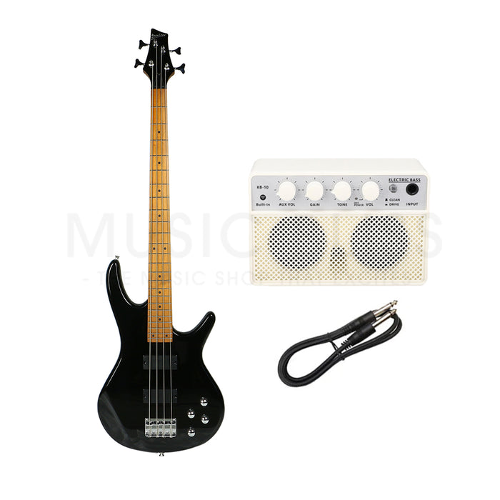 Deviser L-B3-4-BK Budget Beginner Electric Bass Guitar – 4-String Black for Rock Kapak