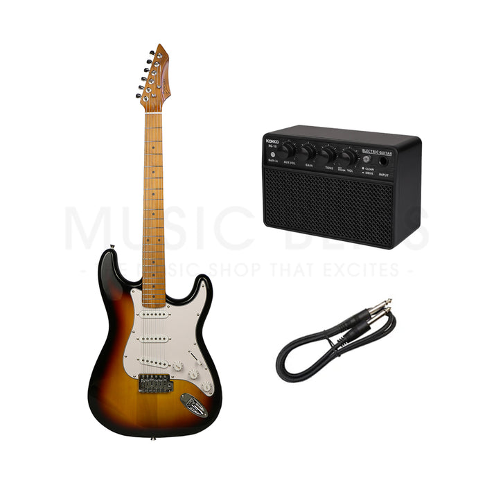 Deviser L-G2-3TS Budget Beginner Electric Guitar – SSS Strat Style Sunburst for Rock Kapak