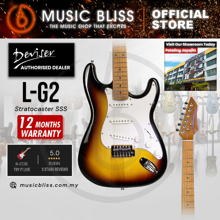 Deviser L-G2-3TS Budget Beginner Electric Guitar – SSS Strat Style Sunburst for Rock Kapak