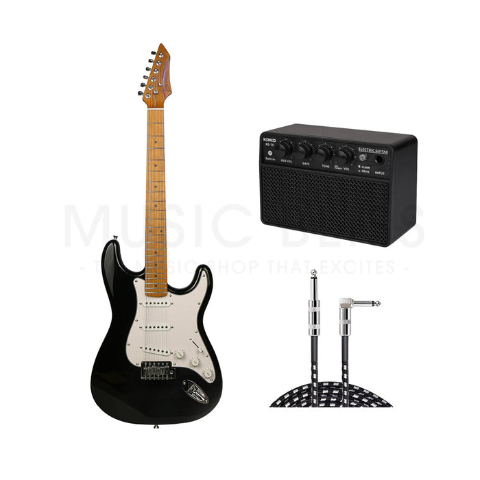 Deviser L-G2-BK Budget Beginner Electric Guitar – SSS Strat Style Black for Rock Kapak