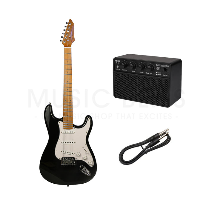 Deviser L-G2-BK Budget Beginner Electric Guitar – SSS Strat Style Black for Rock Kapak