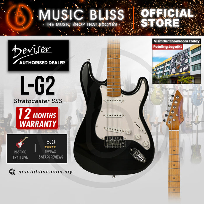 Deviser L-G2-BK Budget Beginner Electric Guitar – SSS Strat Style Black for Rock Kapak