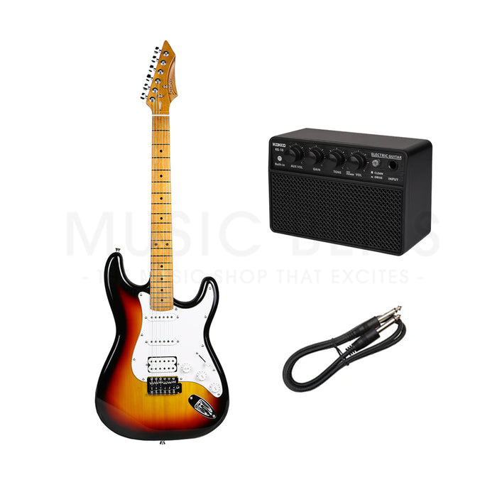 Deviser L-G2S-3TS Budget Beginner Electric Guitar – HSS Strat Style Sunburst for Rock Kapak