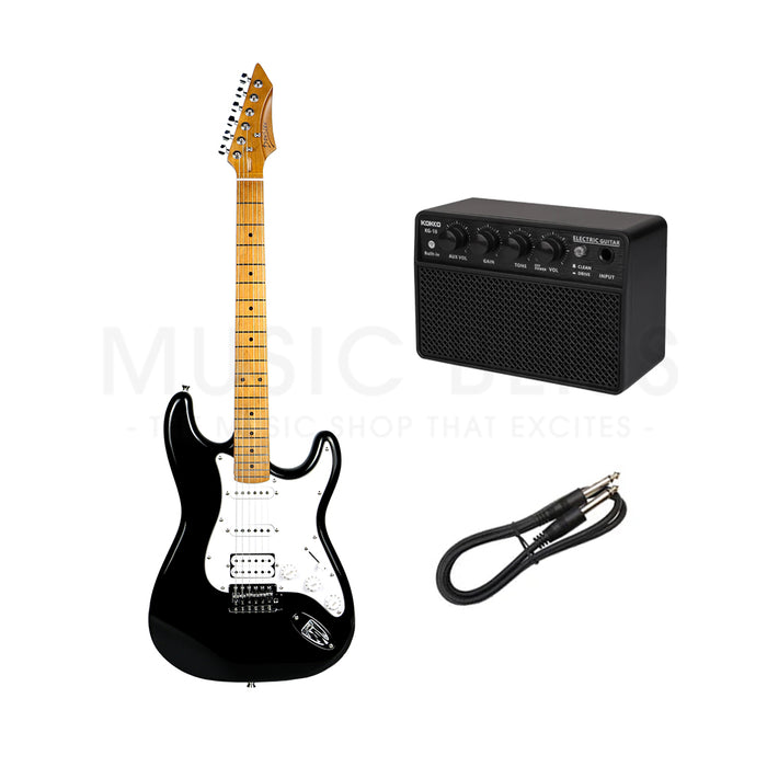Deviser L-G2S-BK Budget Beginner Electric Guitar – HSS Strat Style Black for Rock Kapak