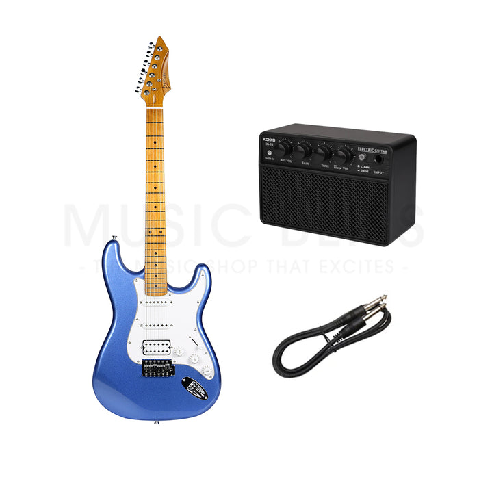 Deviser L-G2S-BL Budget Beginner Electric Guitar – HSS Strat Style Blue for Rock Kapak