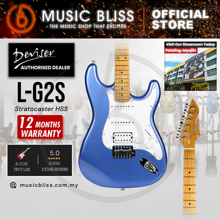 Deviser L-G2S-BL Budget Beginner Electric Guitar – HSS Strat Style Blue for Rock Kapak