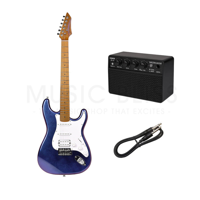 Deviser L-G2S-CM07 Budget Beginner Electric Guitar – HSS Strat Style Metallic Blue for Rock Kapak