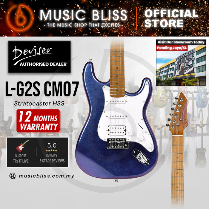 Deviser L-G2S-CM07 Budget Beginner Electric Guitar – HSS Strat Style Metallic Blue for Rock Kapak