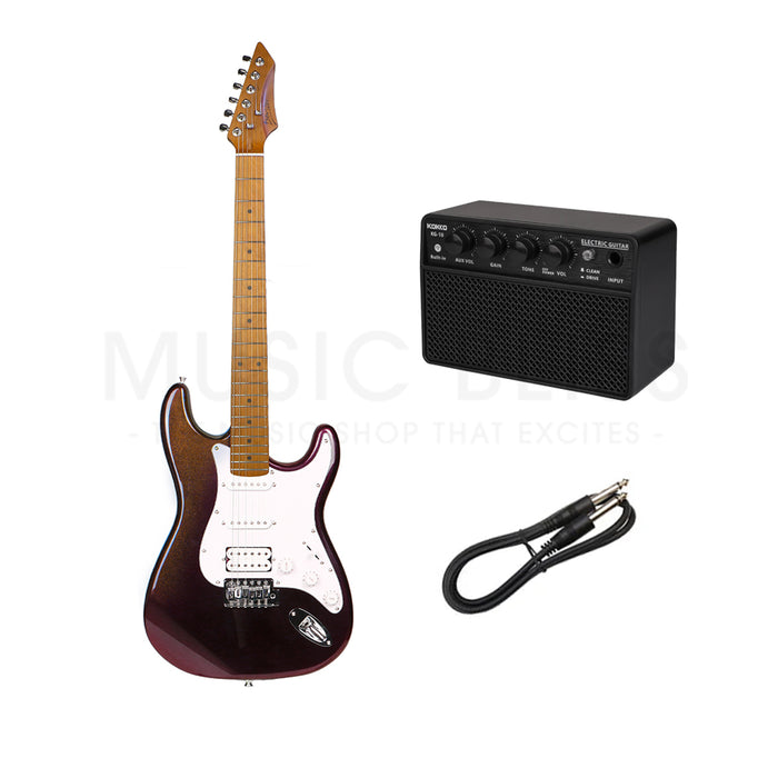 Deviser L-G2S-CM16 Budget Beginner Electric Guitar – HSS Strat Style Aurora Black for Rock Kapak