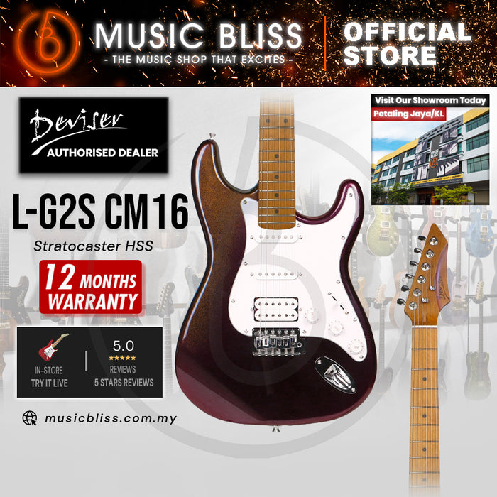 Deviser L-G2S-CM16 Budget Beginner Electric Guitar – HSS Strat Style Aurora Black for Rock Kapak
