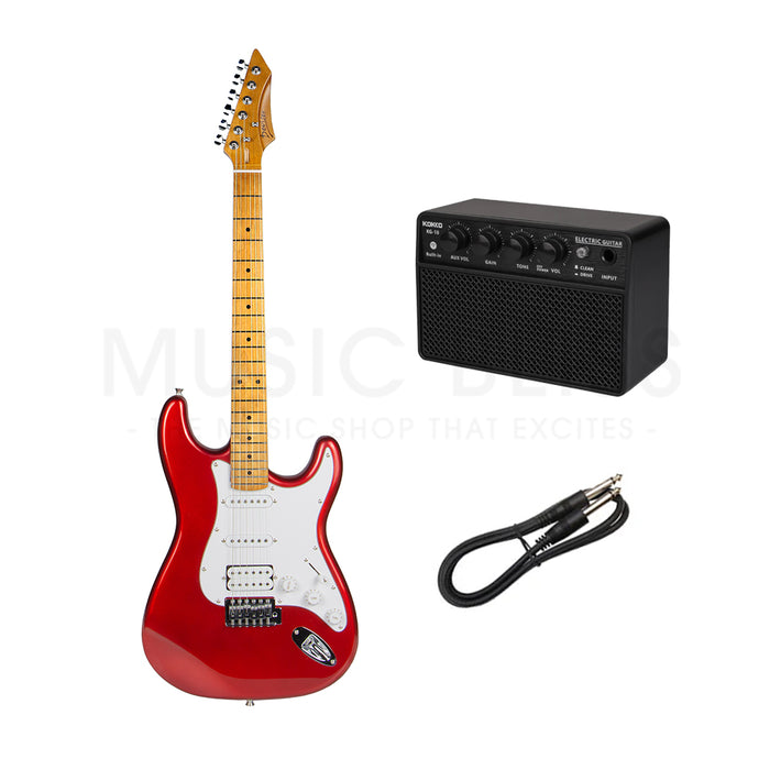 Deviser L-G2S-RD Budget Beginner Electric Guitar – HSS Strat Style Red for Rock Kapak