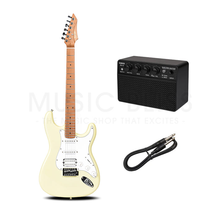 Deviser L-G2S-YL Budget Beginner Electric Guitar – HSS Strat Style Yellow for Rock Kapak