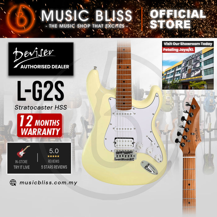 Deviser L-G2S-YL Budget Beginner Electric Guitar – HSS Strat Style Yellow for Rock Kapak